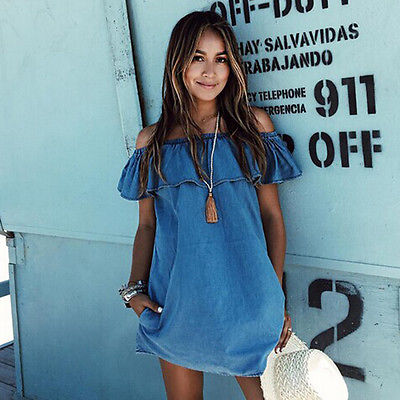 Royal Blue Jeans Mini Dress